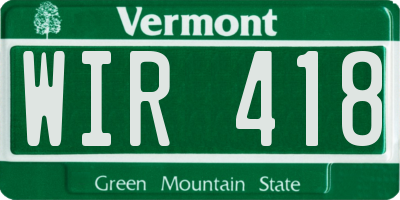 VT license plate WIR418