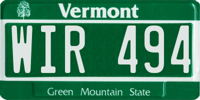 VT license plate WIR494