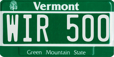 VT license plate WIR500