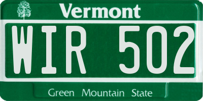 VT license plate WIR502
