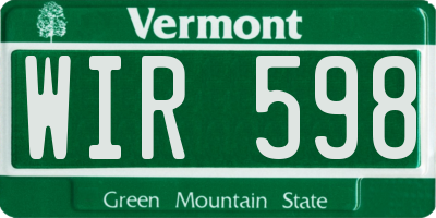 VT license plate WIR598