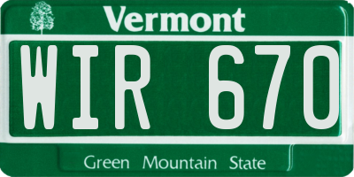 VT license plate WIR670