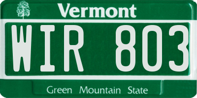 VT license plate WIR803
