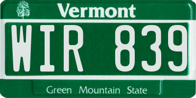 VT license plate WIR839