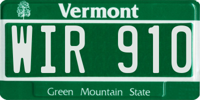 VT license plate WIR910
