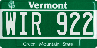 VT license plate WIR922