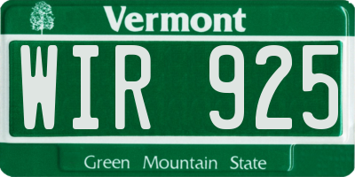 VT license plate WIR925