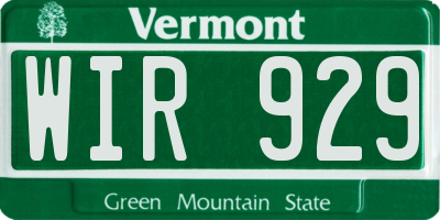 VT license plate WIR929