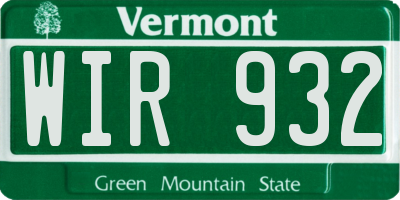 VT license plate WIR932