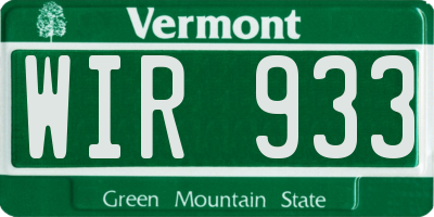 VT license plate WIR933