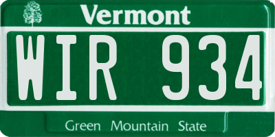 VT license plate WIR934
