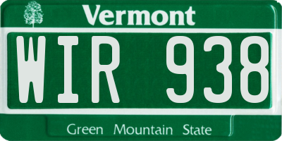 VT license plate WIR938