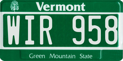 VT license plate WIR958