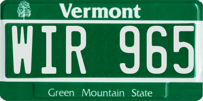 VT license plate WIR965