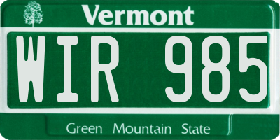 VT license plate WIR985
