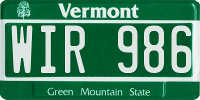 VT license plate WIR986