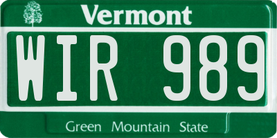 VT license plate WIR989