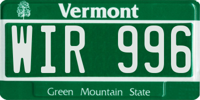 VT license plate WIR996