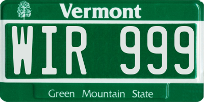 VT license plate WIR999