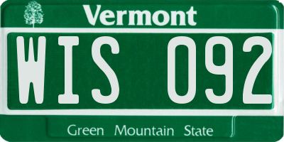 VT license plate WIS092