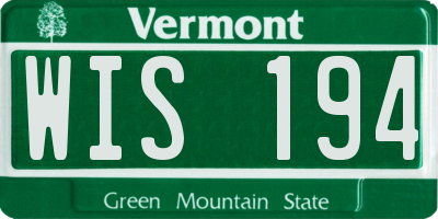 VT license plate WIS194