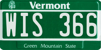 VT license plate WIS366