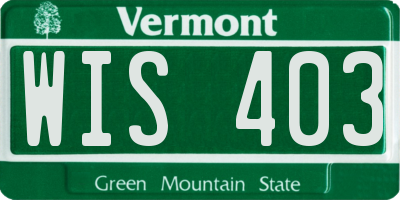VT license plate WIS403
