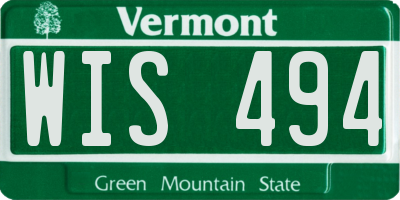 VT license plate WIS494