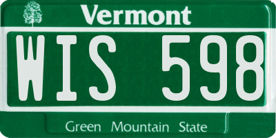 VT license plate WIS598