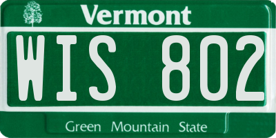 VT license plate WIS802