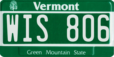 VT license plate WIS806