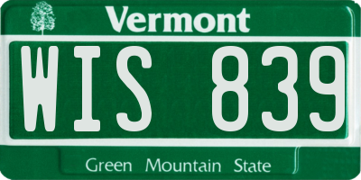 VT license plate WIS839