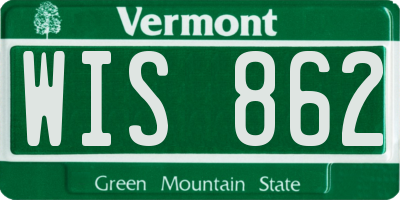 VT license plate WIS862