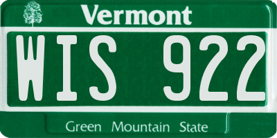 VT license plate WIS922