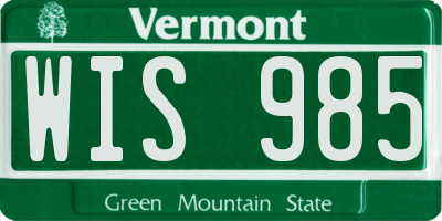 VT license plate WIS985