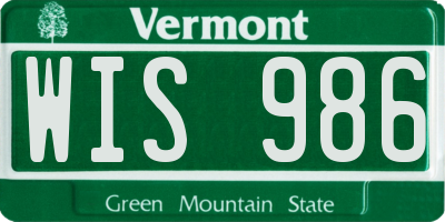 VT license plate WIS986