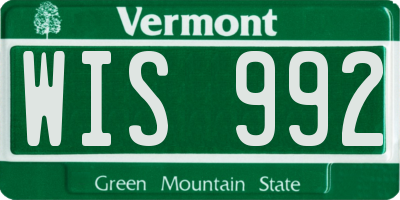 VT license plate WIS992