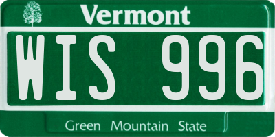 VT license plate WIS996