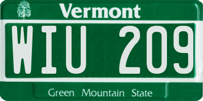VT license plate WIU209