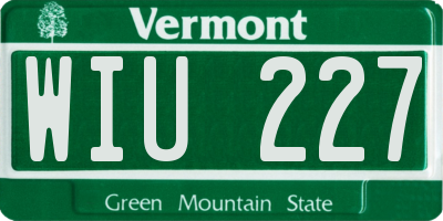 VT license plate WIU227