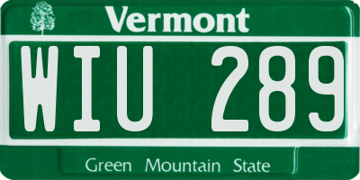 VT license plate WIU289