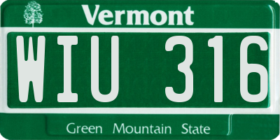 VT license plate WIU316