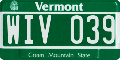 VT license plate WIV039