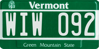 VT license plate WIW092