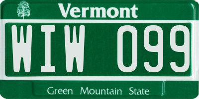 VT license plate WIW099