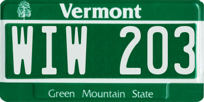 VT license plate WIW203