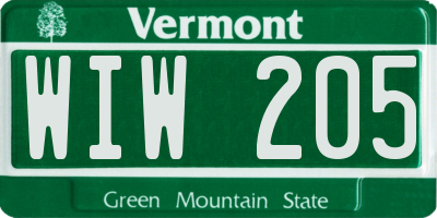 VT license plate WIW205