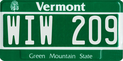 VT license plate WIW209