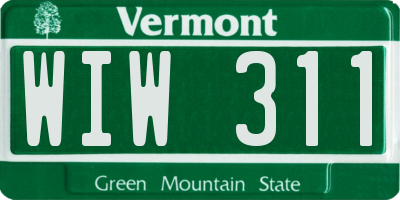 VT license plate WIW311