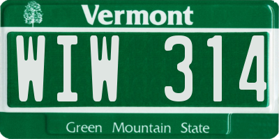 VT license plate WIW314